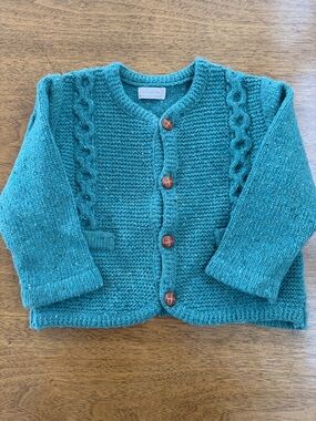 La Coqueta Geen Cable-Knit Baby Cardigan